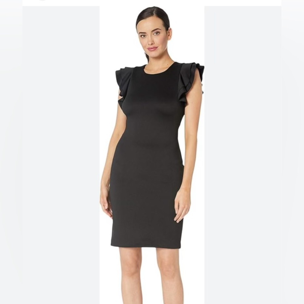 Tommy Hilfiger Scuba Neck Flutter Ruffle black Dress